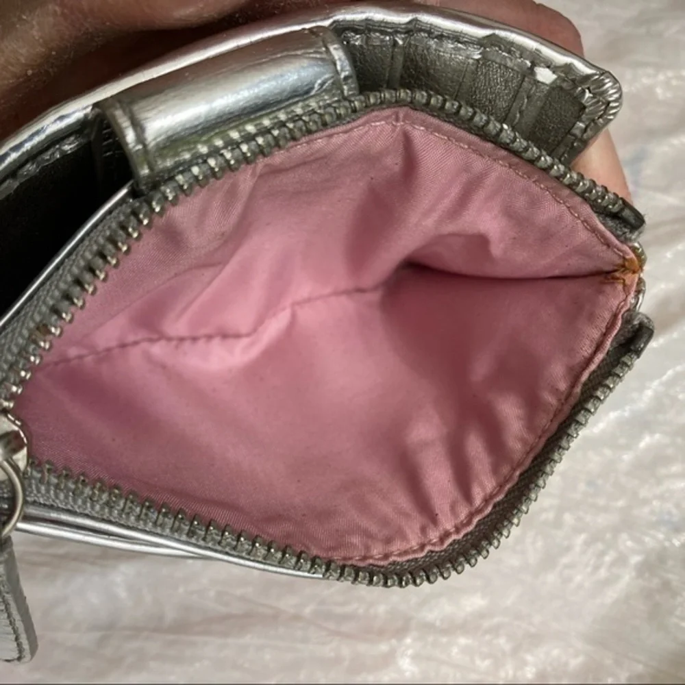 Coach vintage y2k pink and silver signature c strapped wallet
